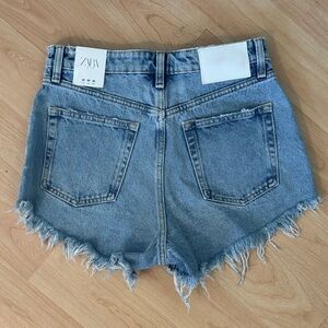 Zara Light Blue Frayed Hem Denim Shorts